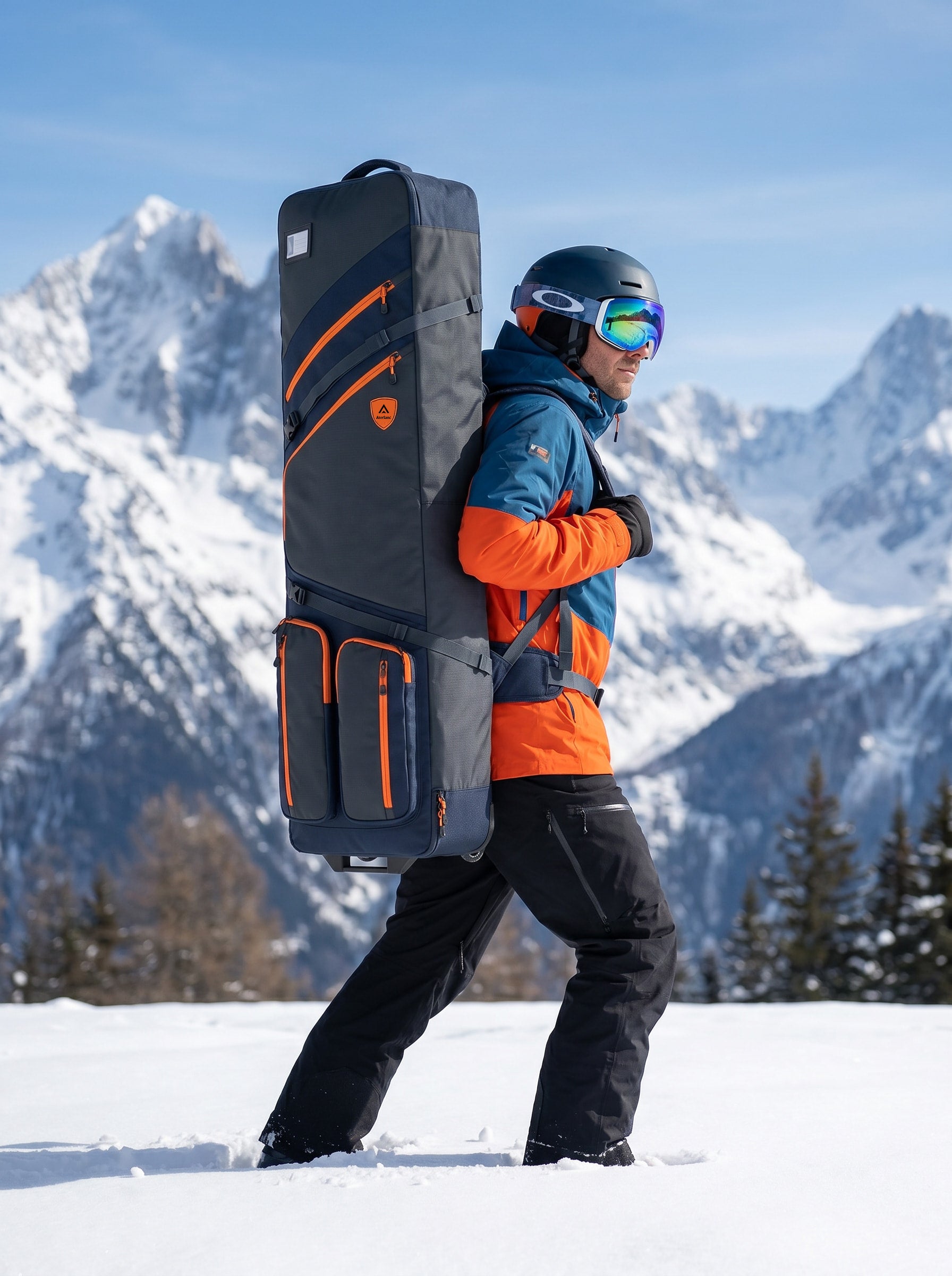 Aterland Rolling Ski Travel Bag with Backpack Straps